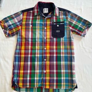 Parish Nation Multi-Color Madras Plaid Patchwork Shirt - Size Large